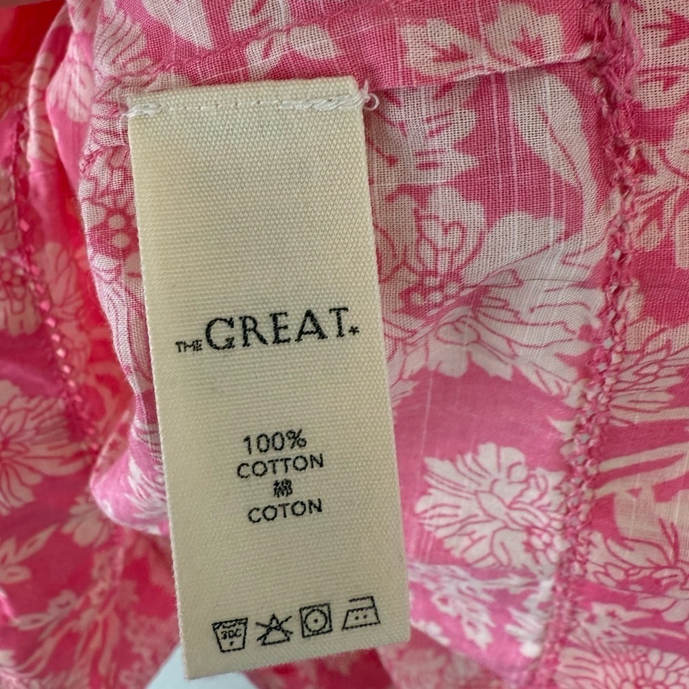 THE GREAT Garland Puff Sleeve Top Bright Rouge Wild Brush Floral Pink Women’s M - Picture 10 of 13